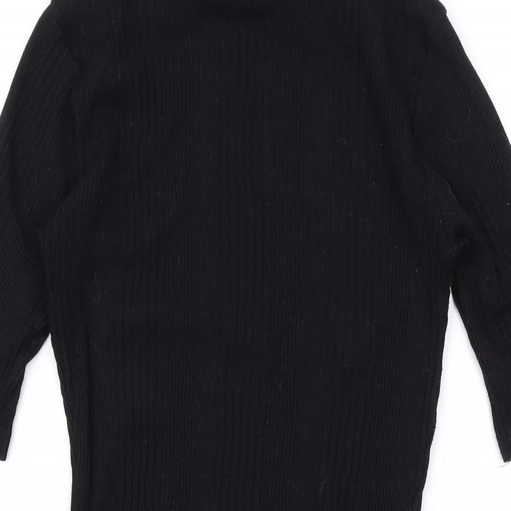 New Look Womens Black Polyester Basic T-Shirt Size 8 Mock Neck
