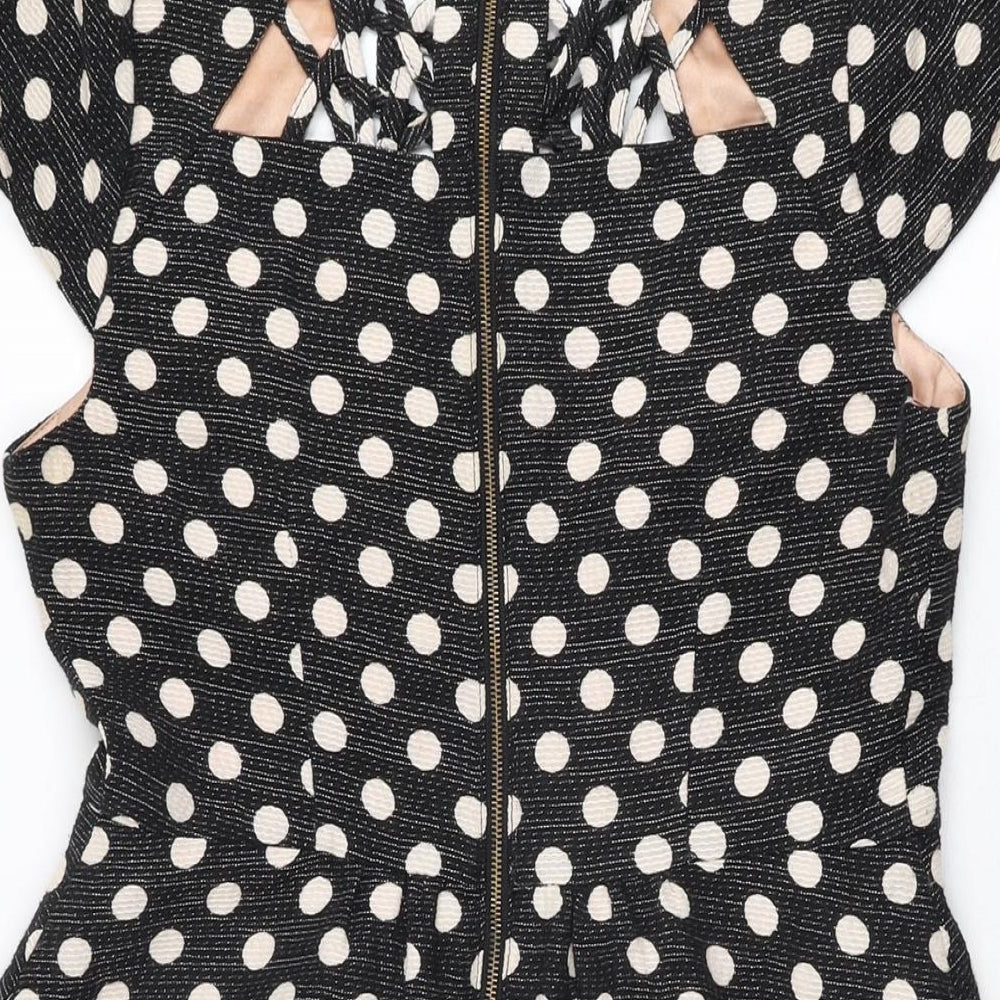 Maeve Womens Black Polka Dot Polyester Skater Dress Size 10 Round Neck Zip