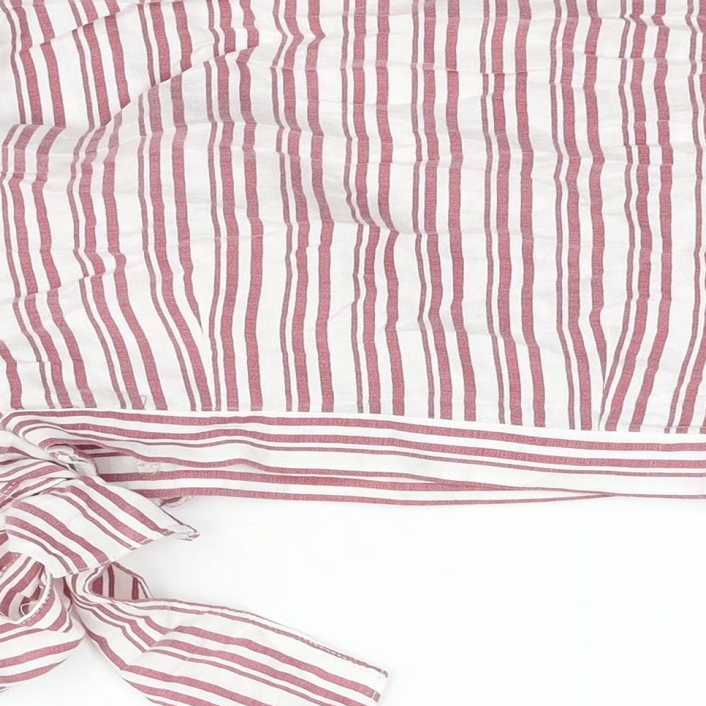 Miss Selfridge Womens Red Striped Viscose Wrap Blouse Size 10 V-Neck