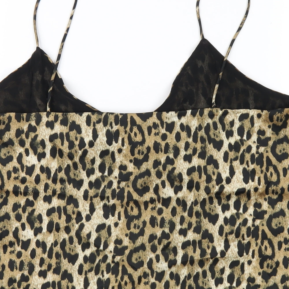 Zara Womens Brown Animal Print Polyester Camisole T-Shirt Size S V-Neck - Leopard Print