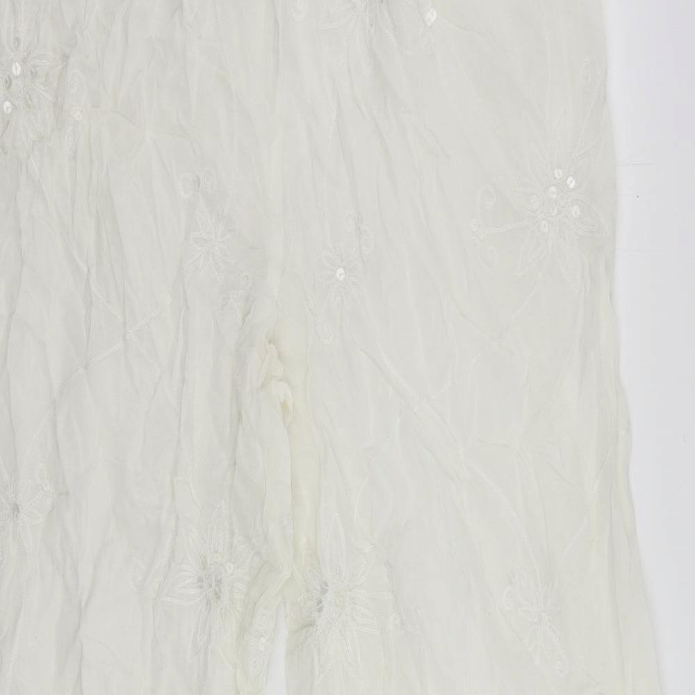 East Coast Womens White Cotton Trousers Size 22 L28 in Regular Drawstring - Elastic Waist Sequin