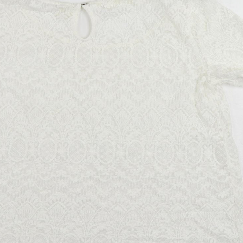 H&M Womens White Cotton Basic Blouse Size 10 Round Neck