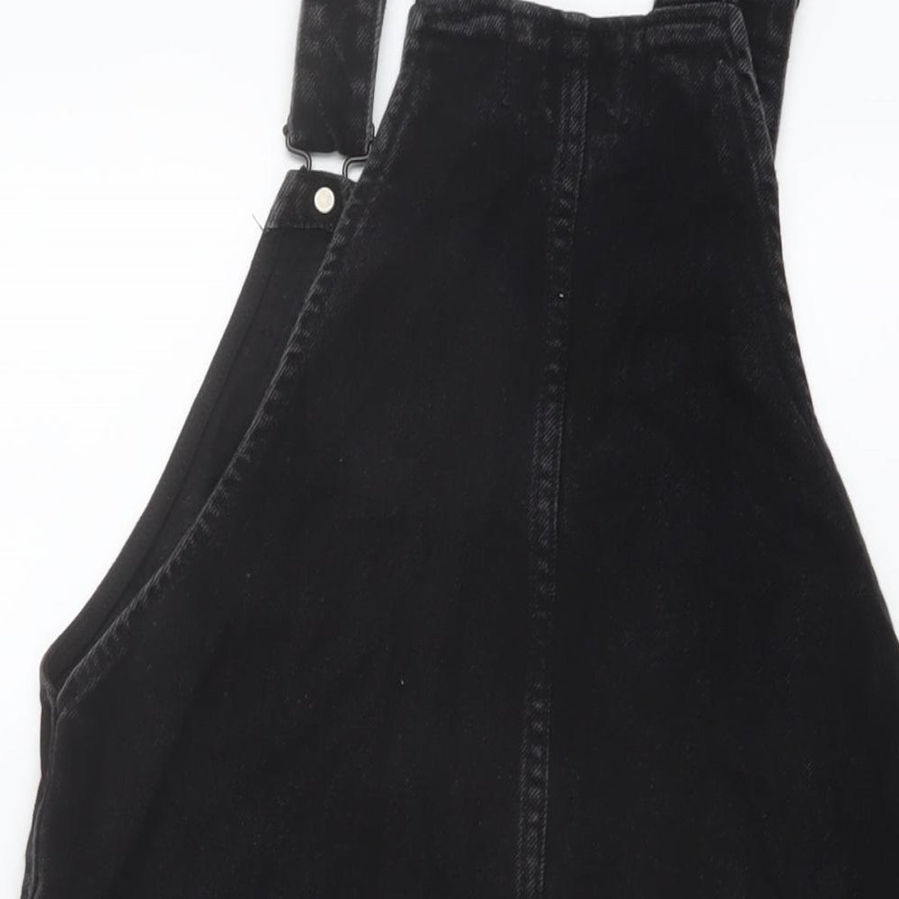 New Look Womens Black Cotton Pinafore/Dungaree Dress Size 8 Square Neck Button