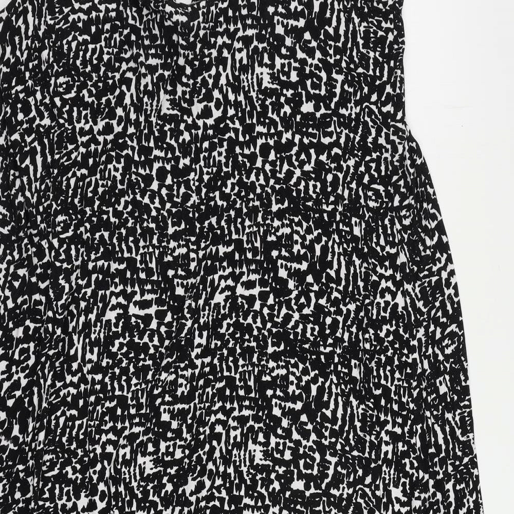 Marks and Spencer Womens Black Animal Print Viscose Tank Dress Size 12 V-Neck Pullover