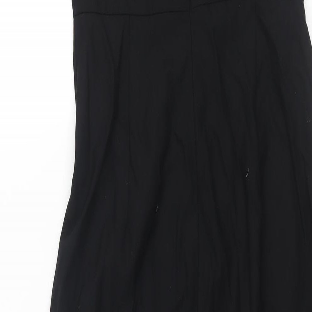Zara Womens Black Polyester Slip Dress Size XS Square Neck Zip - Front Slit