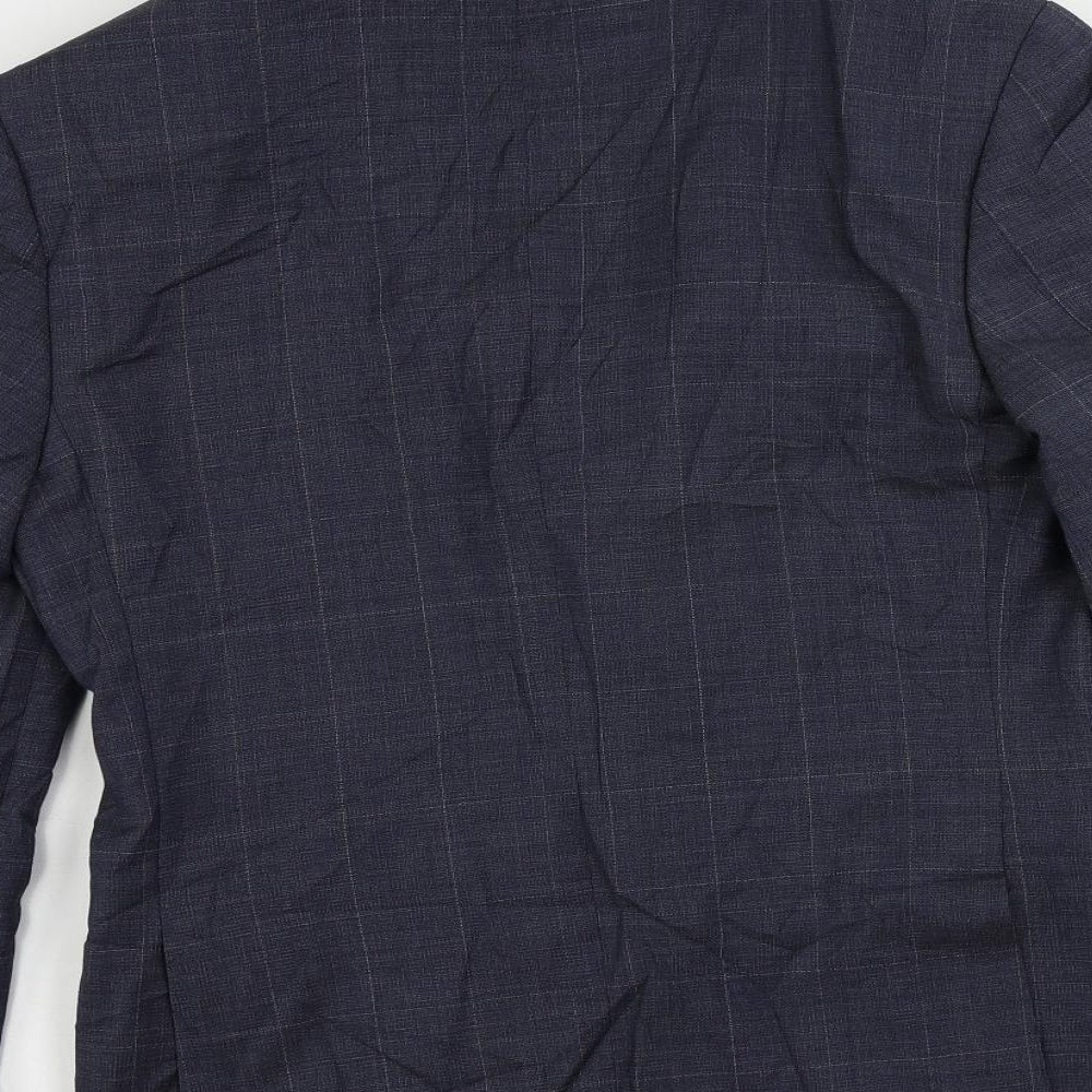 Marks and Spencer Mens Blue Check Polyester Jacket Suit Jacket Size 38 Regular