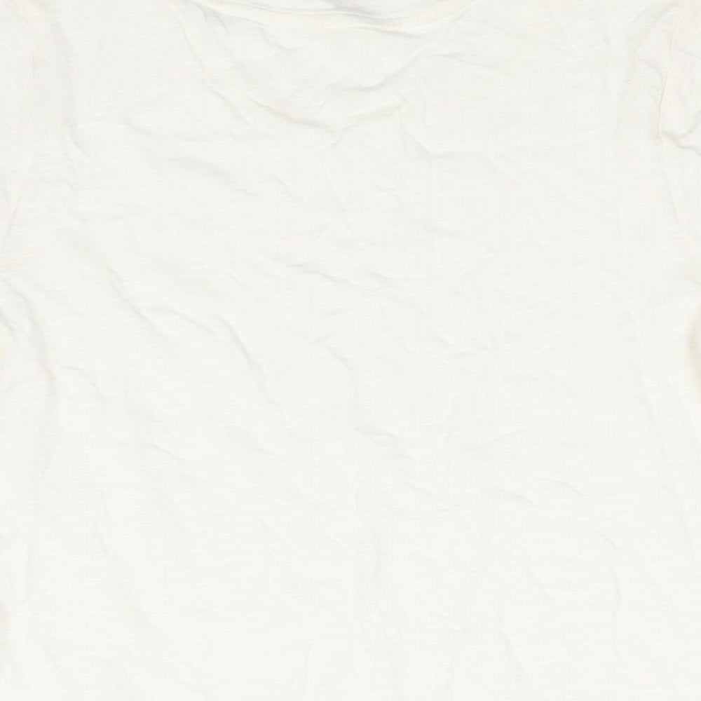Per Una Womens Ivory Cotton Basic Blouse Size 8 Round Neck - Floral Embroidered Trim