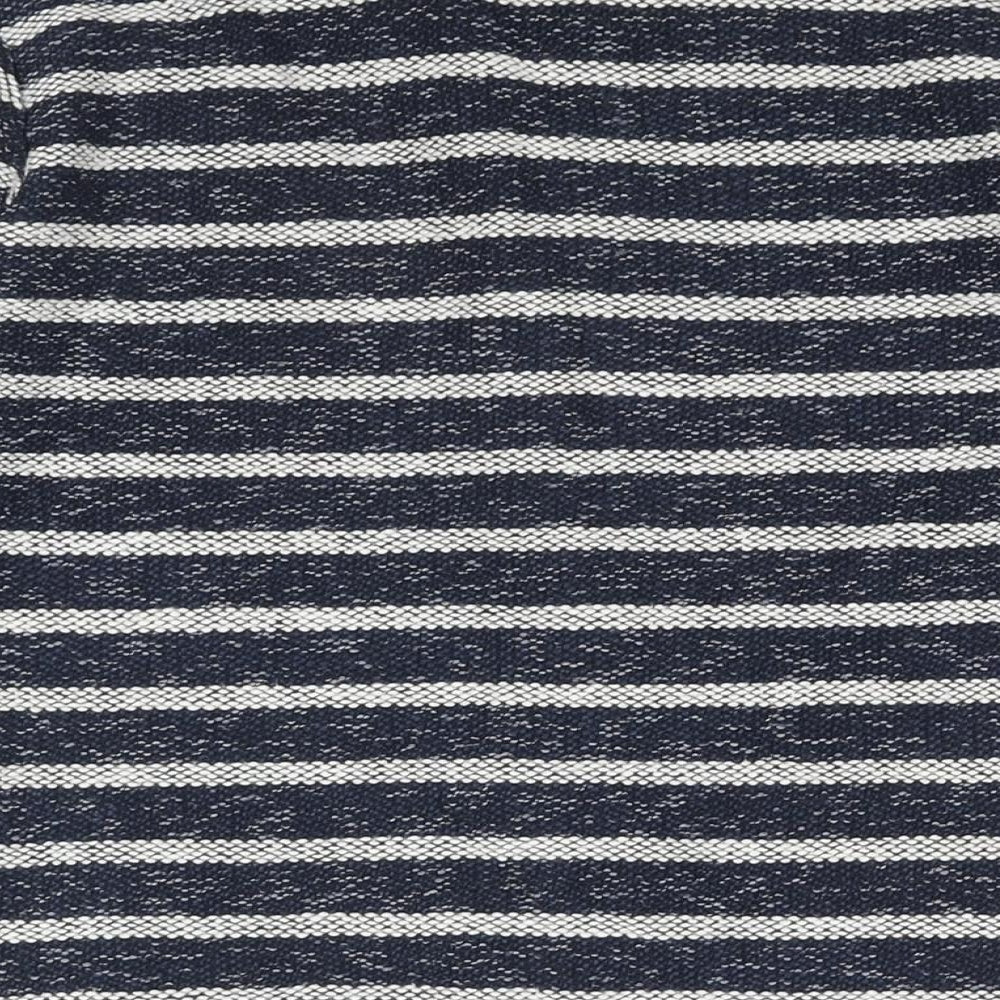 Miss Selfridge Womens Blue V-Neck Striped Cotton Cardigan Jumper Size 10 - Raw Edge