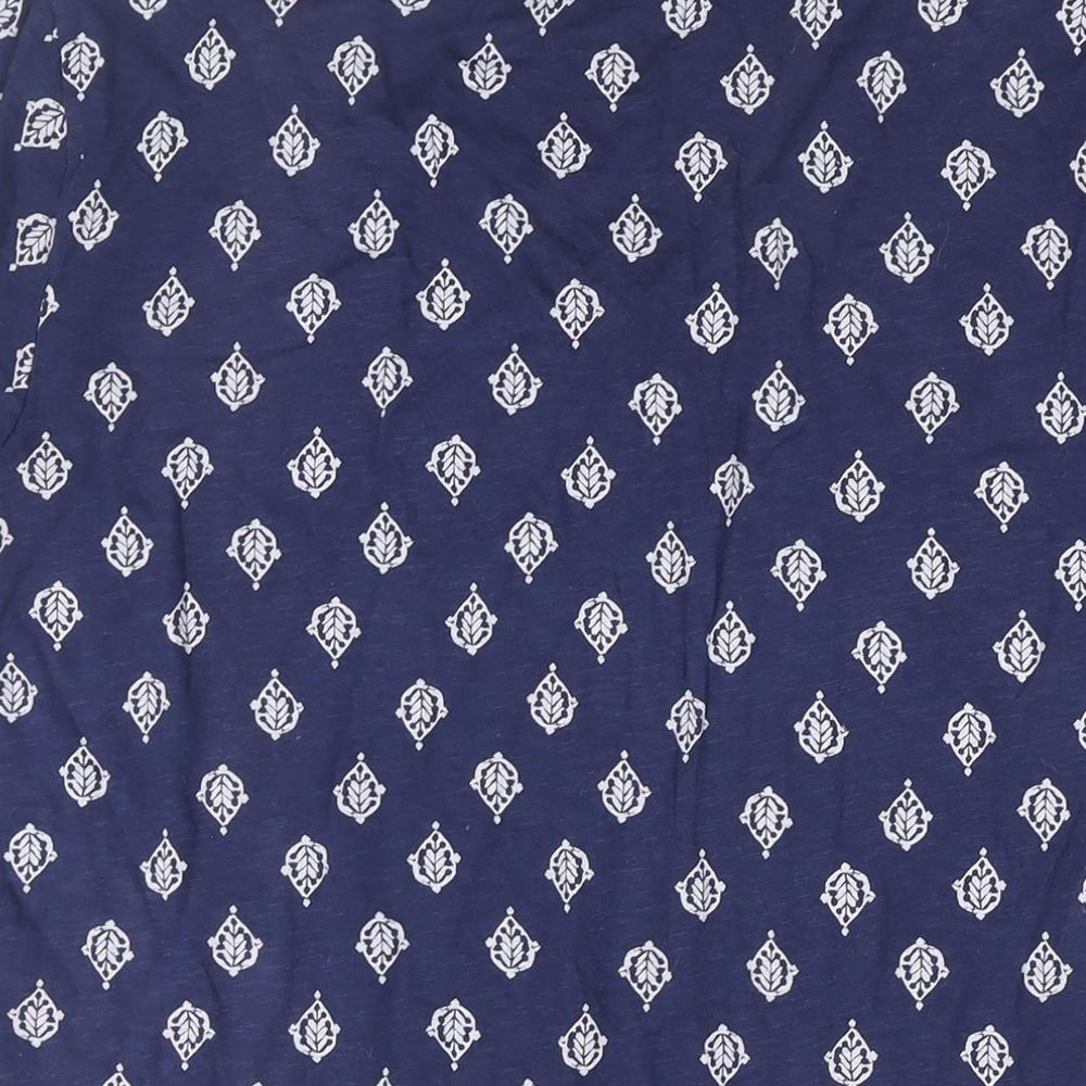 Linea Womens Blue Geometric Cotton Basic T-Shirt Size L V-Neck