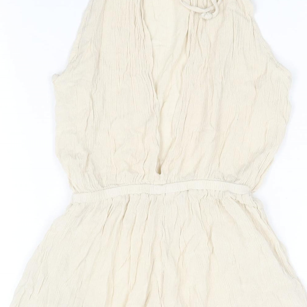 Divided by H&M Womens Beige Viscose Playsuit One-Piece Size 10 L3 in Tie - Open Back