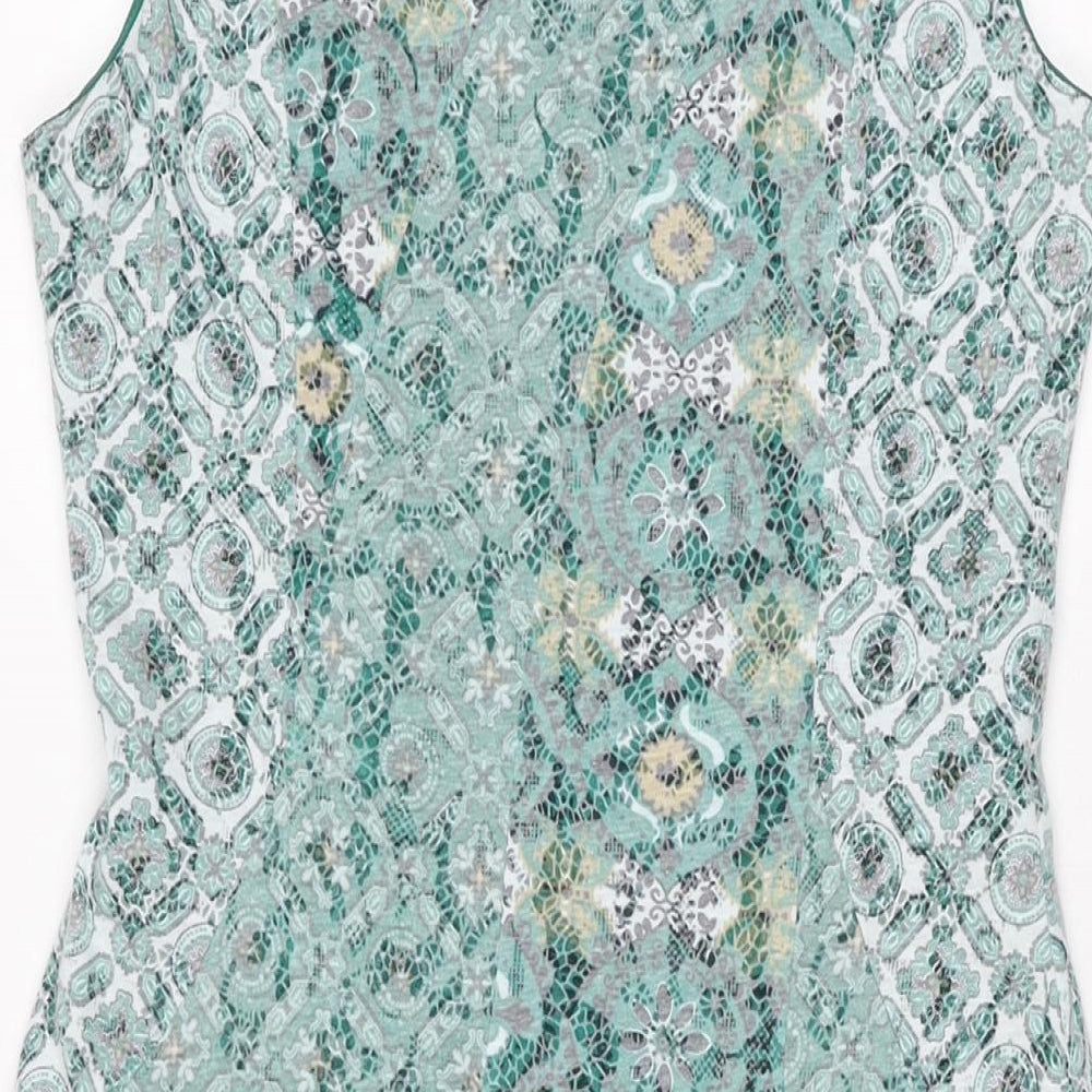 Marks and Spencer Womens Green Geometric Polyester A-Line Size 10 V-Neck Pullover