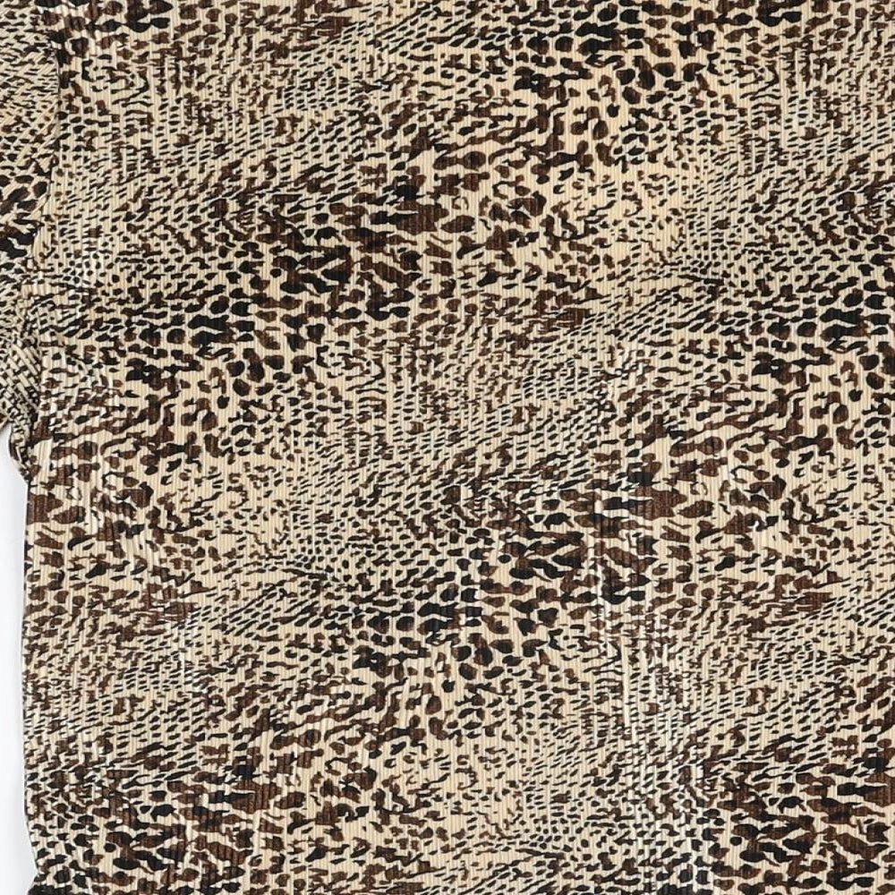 CC Womens Brown Animal Print Polyester Basic T-Shirt Size S V-Neck