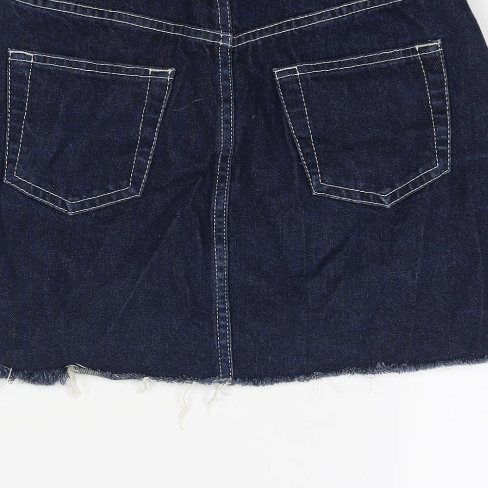 Topshop Womens Blue Cotton A-Line Skirt Size 8 Zip - Raw Hem