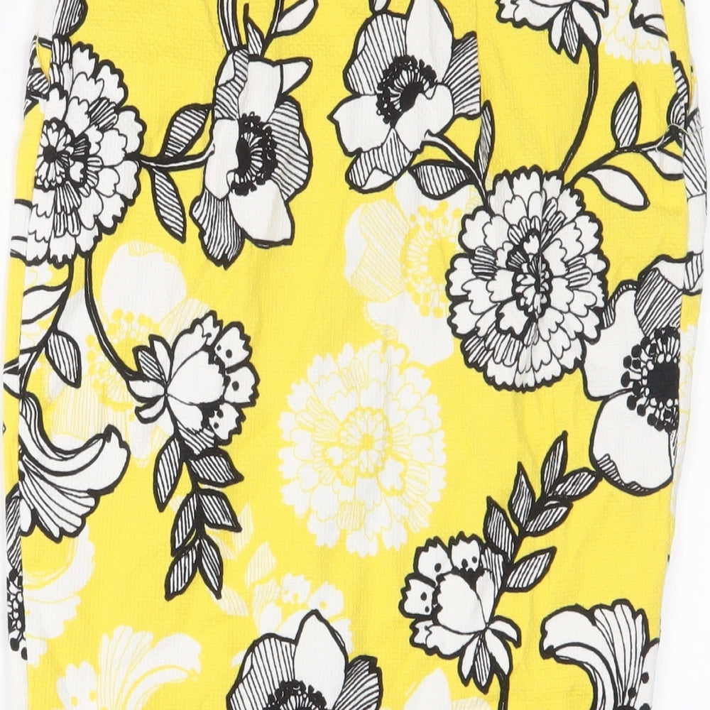 River Island Womens Yellow Floral Polyester A-Line Skirt Size 8 Zip
