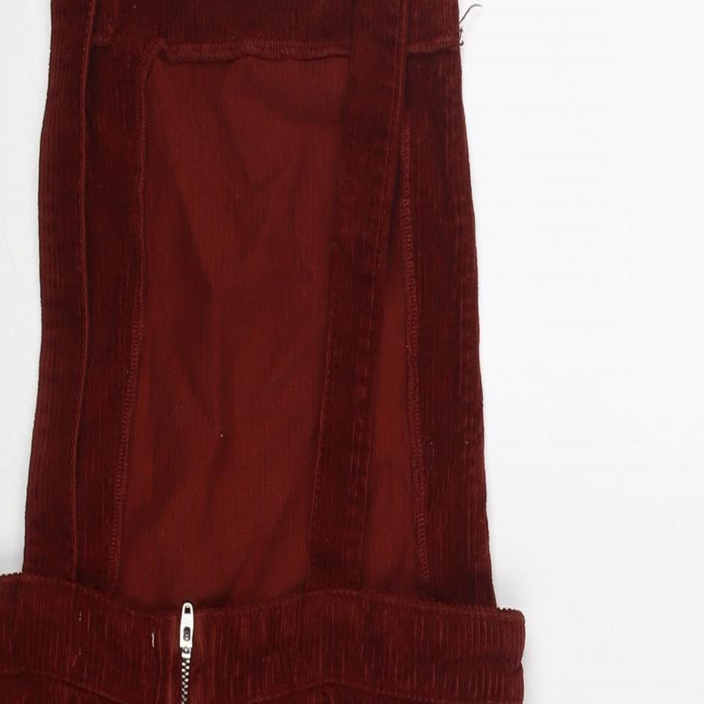 Topshop Womens Red Cotton Pinafore/Dungaree Dress Size 8 Square Neck Zip