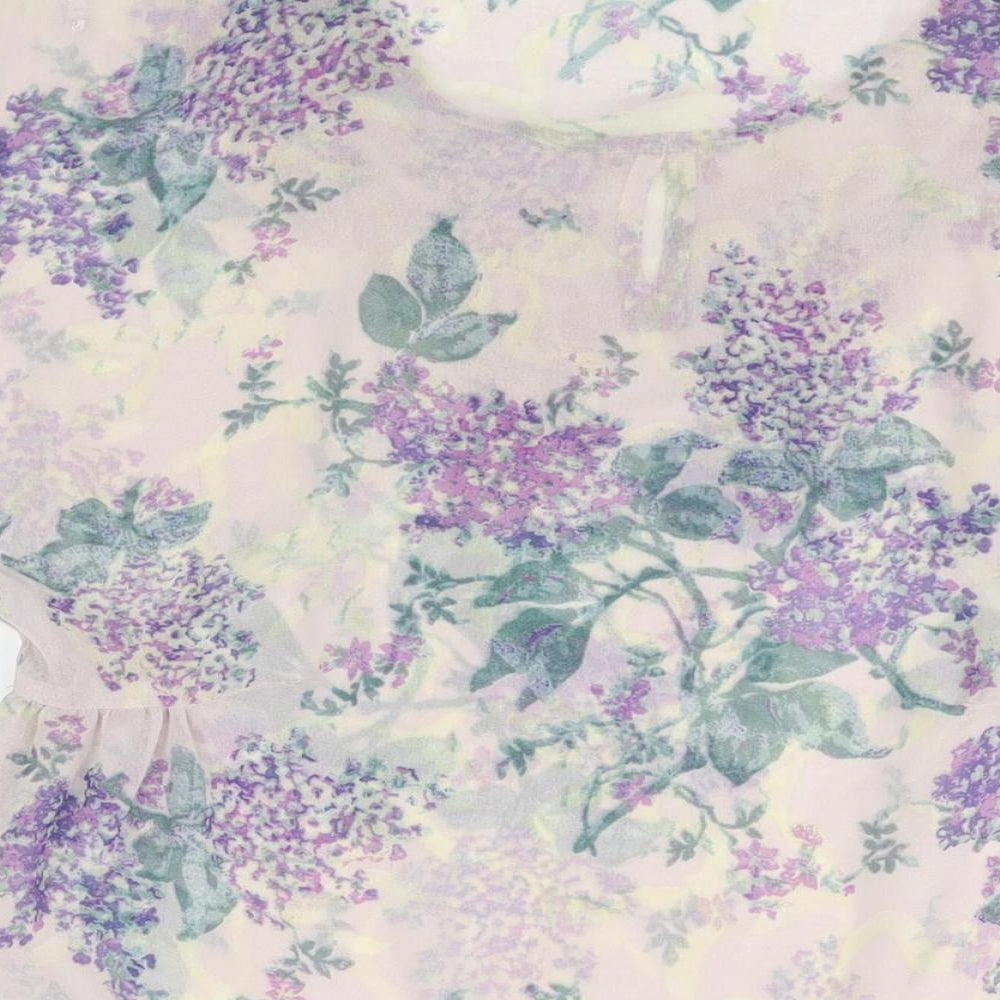 Marks and Spencer Womens Purple Floral Polyester Basic Blouse Size 8 Scoop Neck