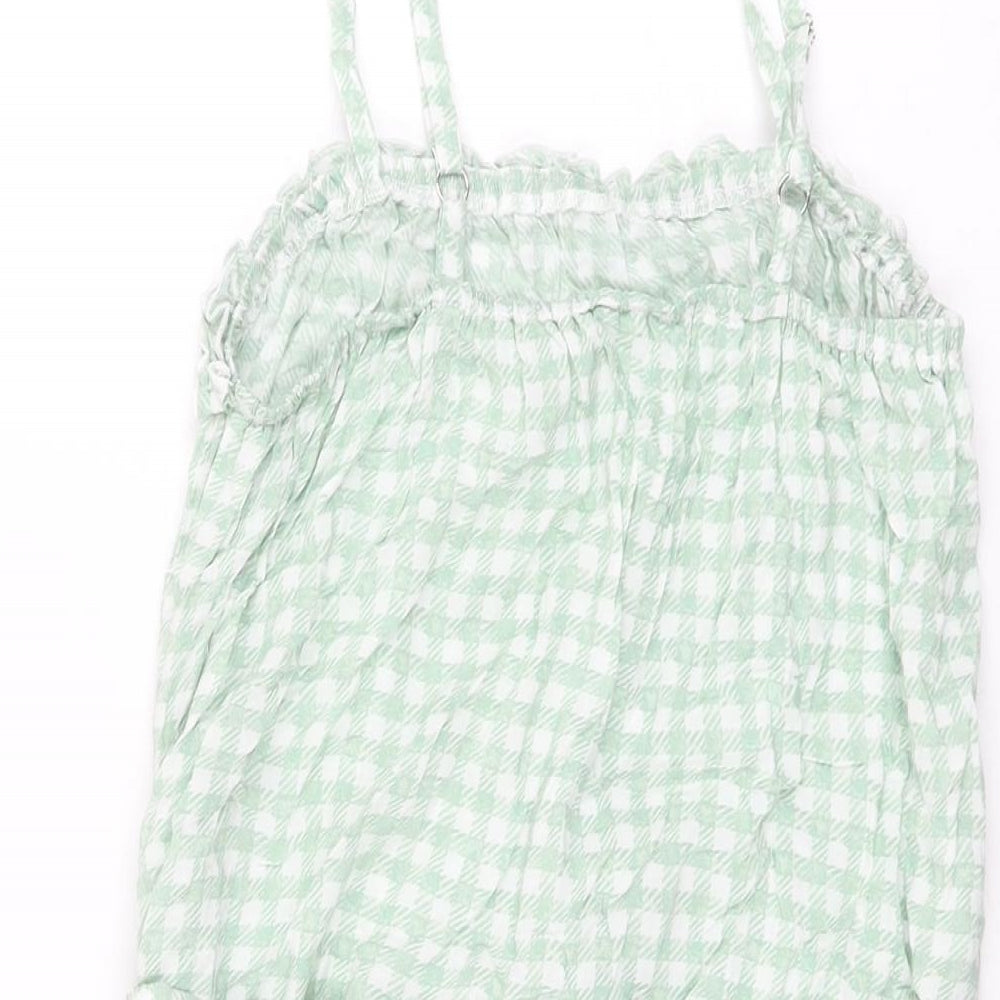 Cupshe Womens Green Geometric Viscose Basic T-Shirt Size S Square Neck - Gingham