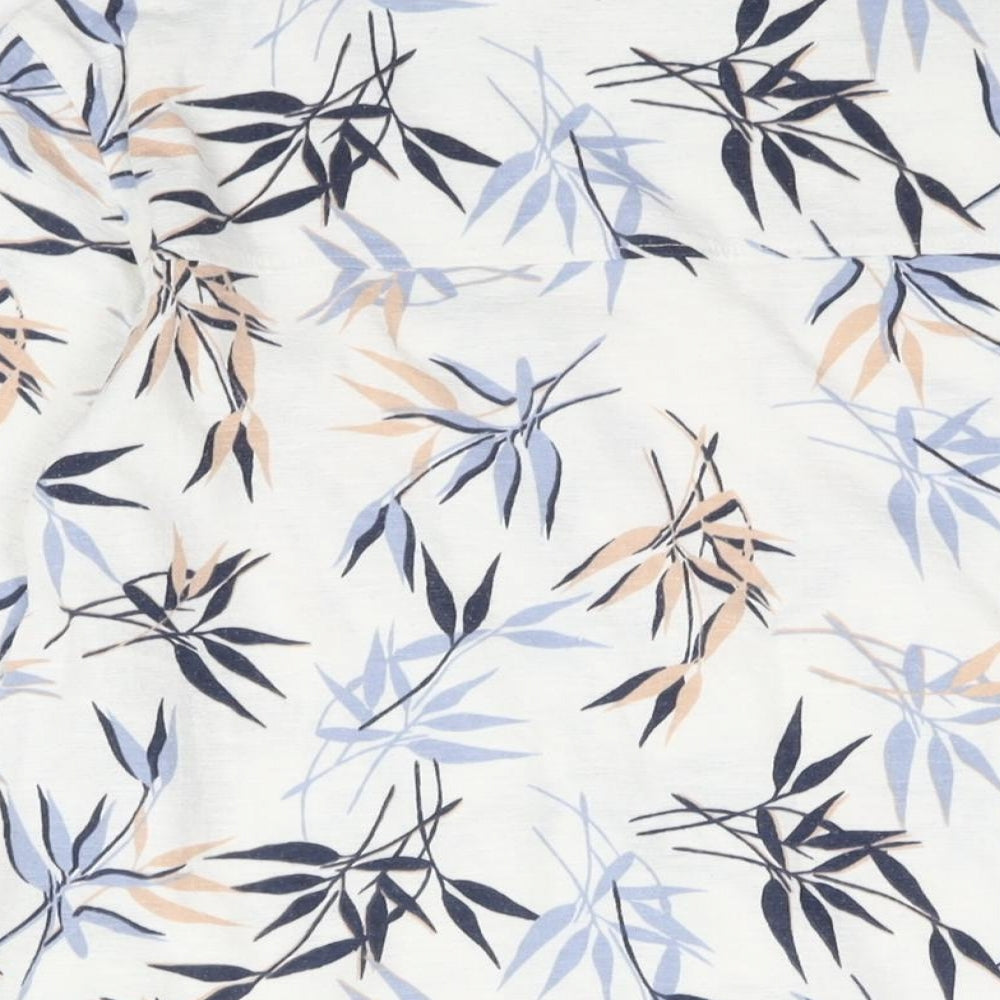 Marks and Spencer Womens White Geometric Polyester Basic Blouse Size 6 Boat Neck - Leaf Print
