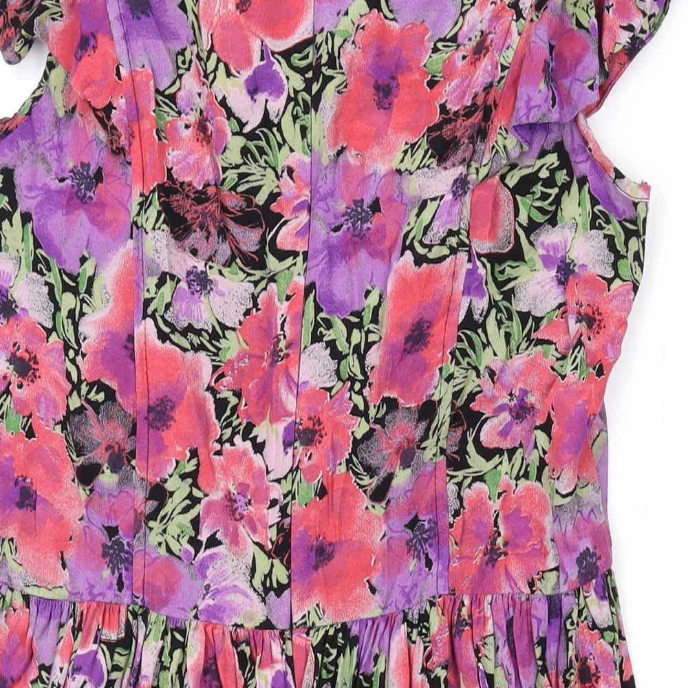 Topshop Womens Pink Floral Viscose A-Line Size 12 Round Neck Zip