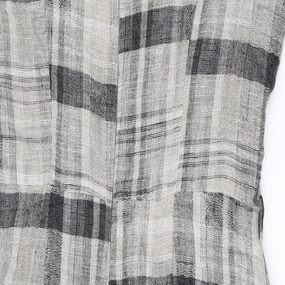 Per Una Womens Brown Plaid Linen Pencil Dress Size 12 Round Neck Zip