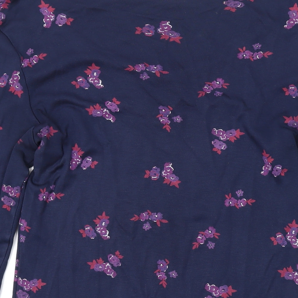 Marks and Spencer Womens Blue Floral Acrylic Basic T-Shirt Size 10 Scoop Neck