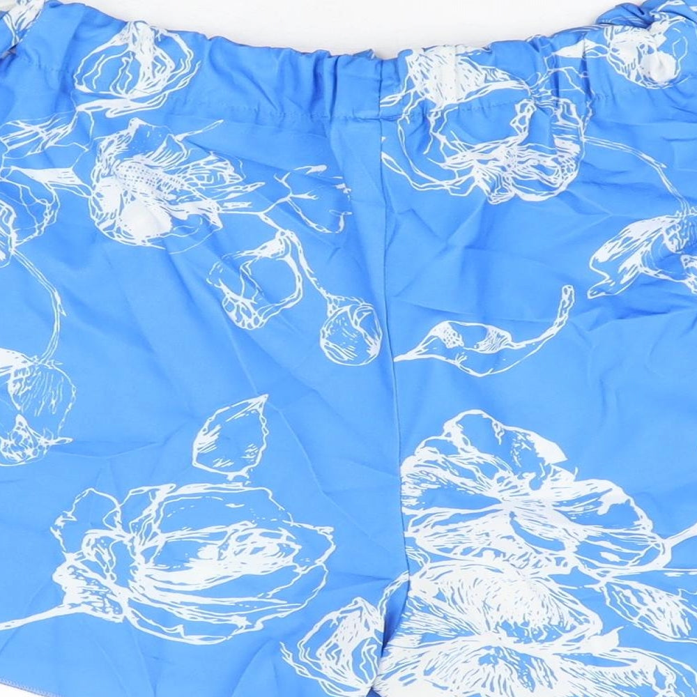 EARO Womens Blue Floral Polyester Basic Shorts Size XL L3 in Regular Drawstring