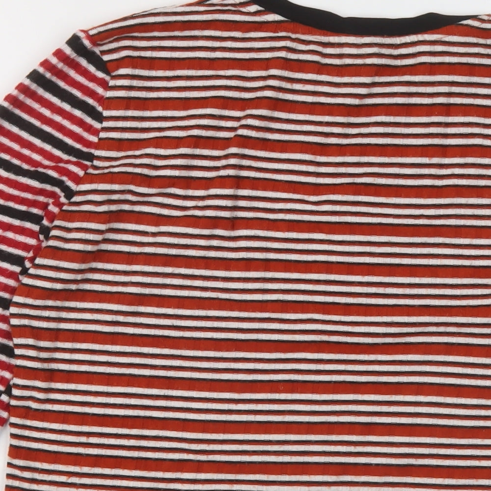 Topshop Womens Multicoloured Striped Polyester Cropped T-Shirt Size 14 Crew Neck