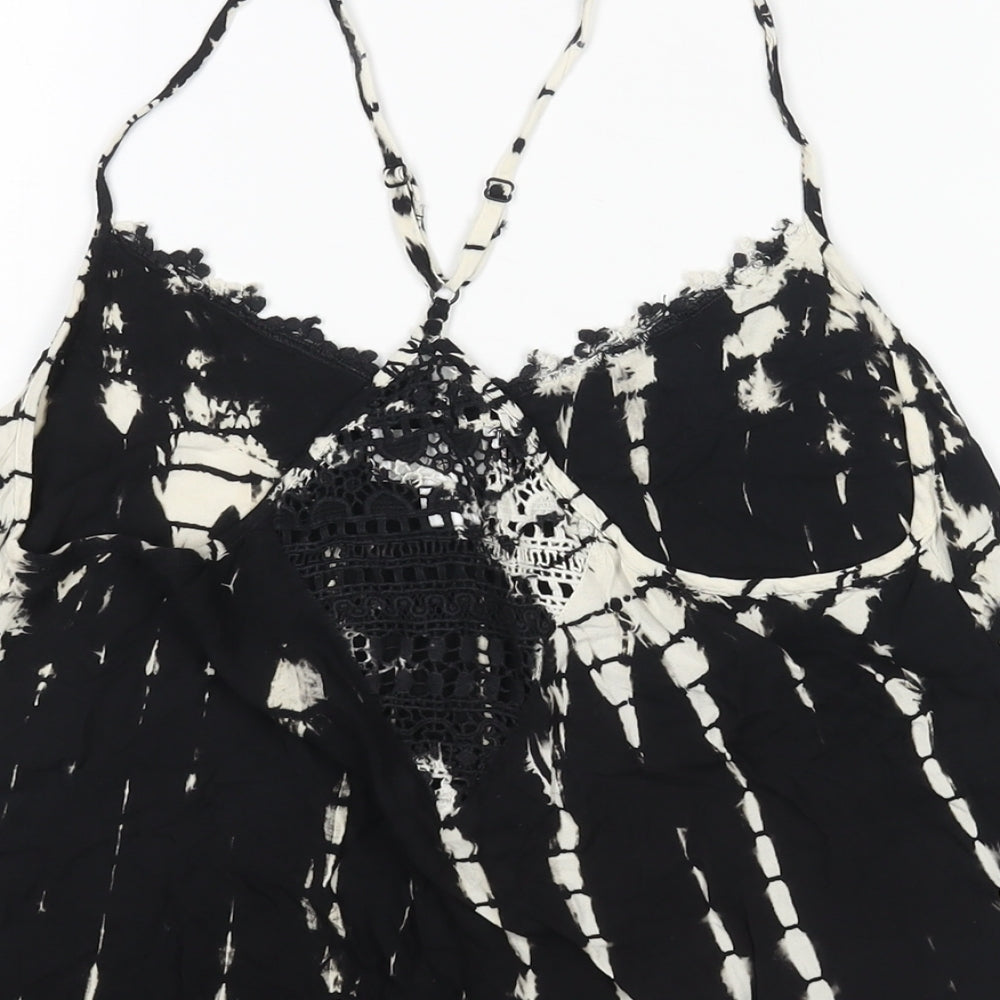 Band of Gypsies Womens Black Geometric Polyester Camisole Blouse Size S V-Neck - Tie Dye Lace Trim