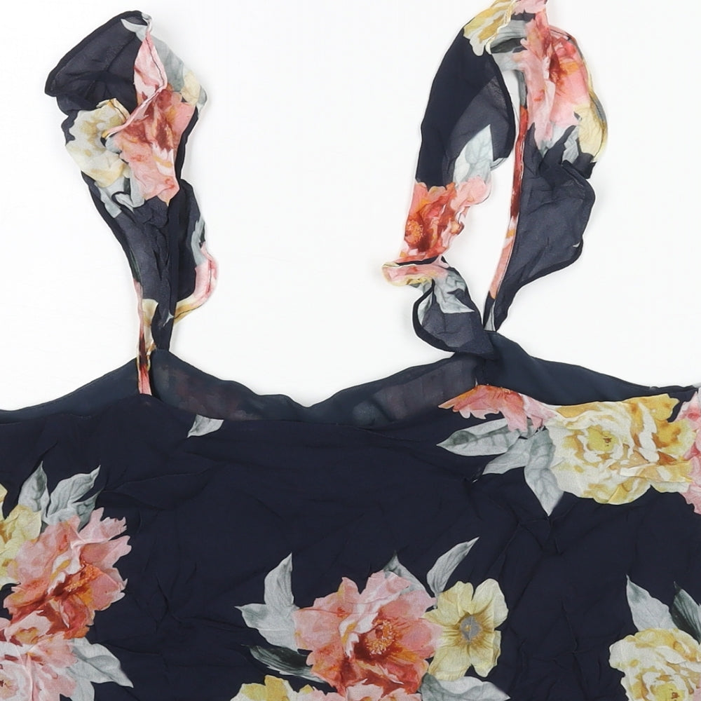Forever New Womens Blue Floral Polyester Camisole Blouse Size 12 Scoop Neck - Frill Sleeve