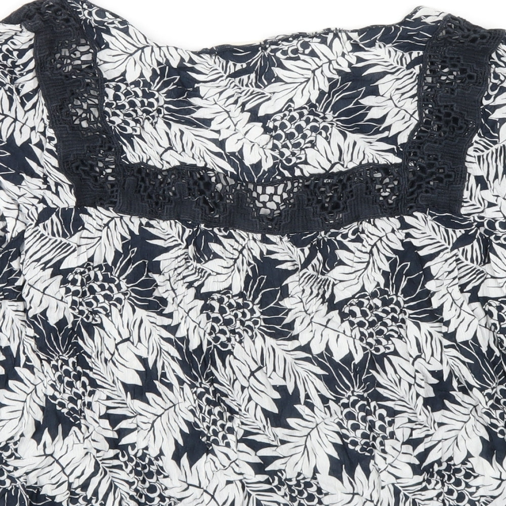 Hush Womens Blue Geometric Viscose Basic T-Shirt Size 10 V-Neck