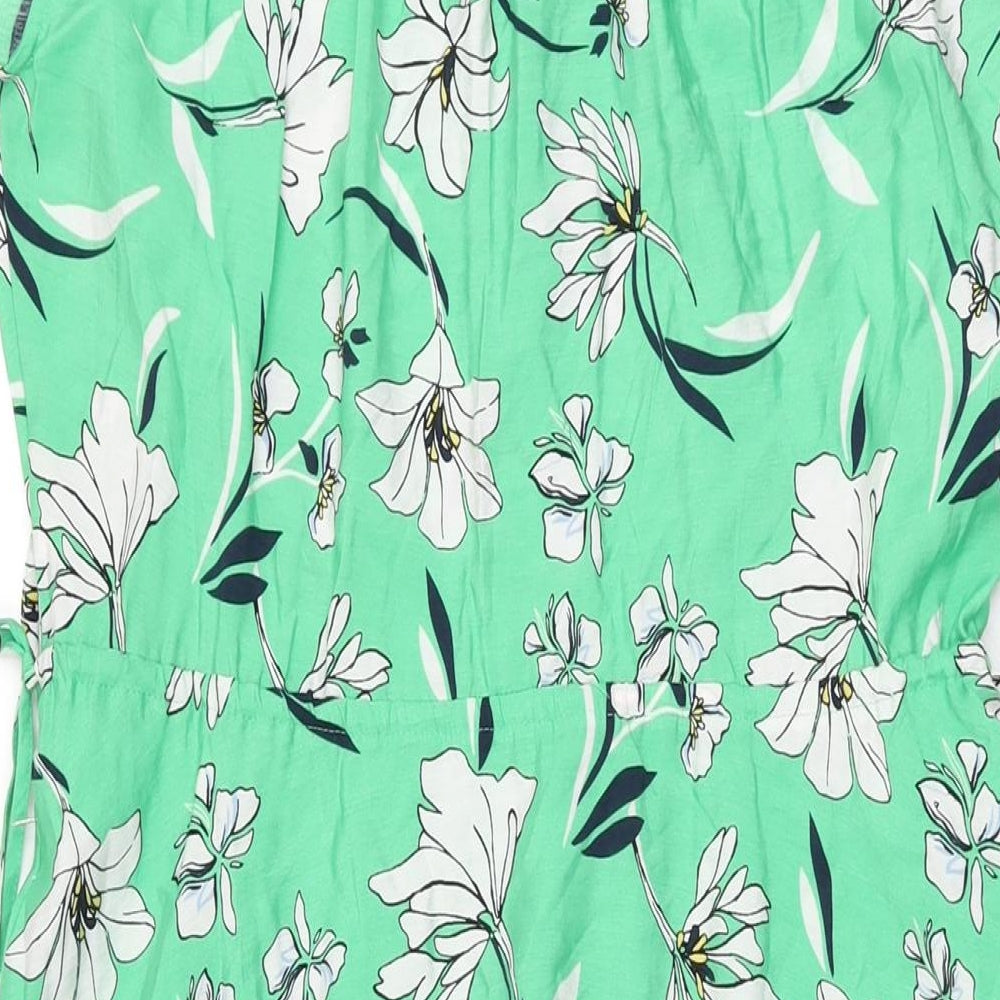 Marks and Spencer Womens Green Floral Viscose A-Line Size 8 V-Neck Tie