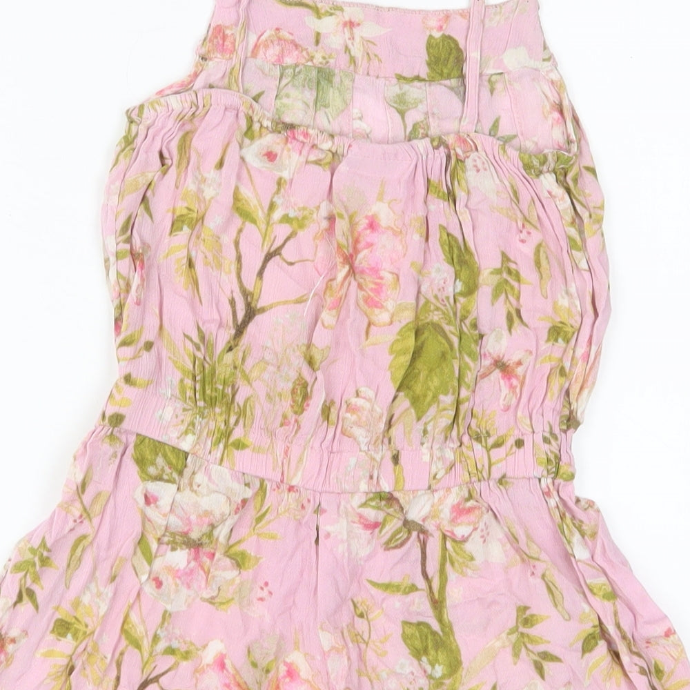 NEXT Girls Pink Floral Viscose Playsuit One-Piece Size 7 Years Pullover - Sequins
