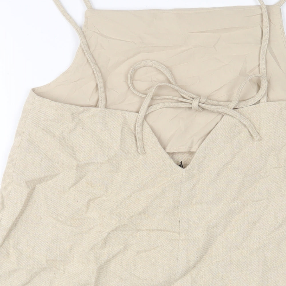 Zara Womens Beige Linen A-Line Size S Square Neck Pullover - Beaded
