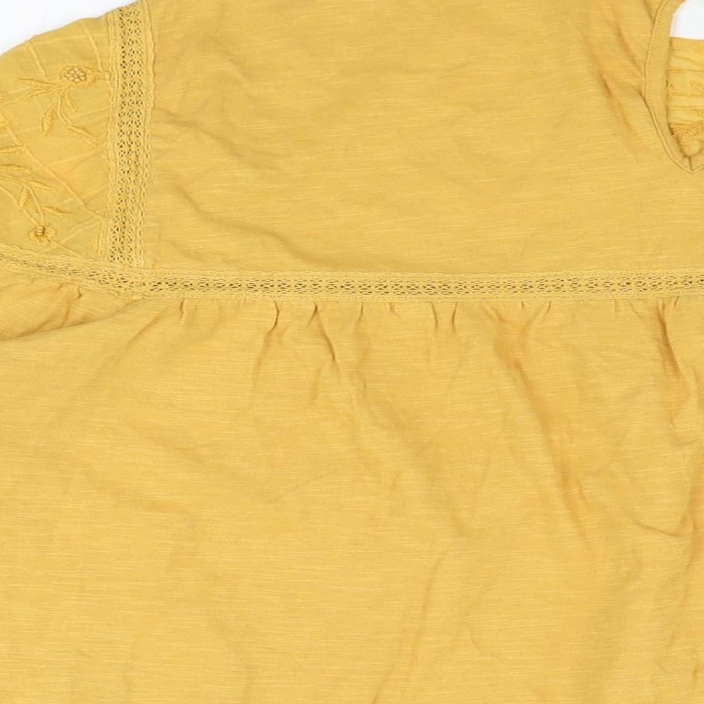 NEXT Womens Yellow Floral Cotton Basic T-Shirt Size 22 Round Neck