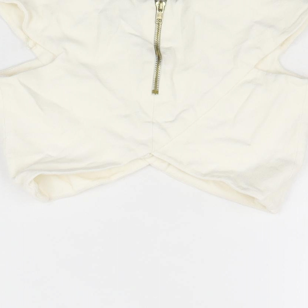 River Island Womens Ivory Viscose Cropped T-Shirt Size 8 V-Neck