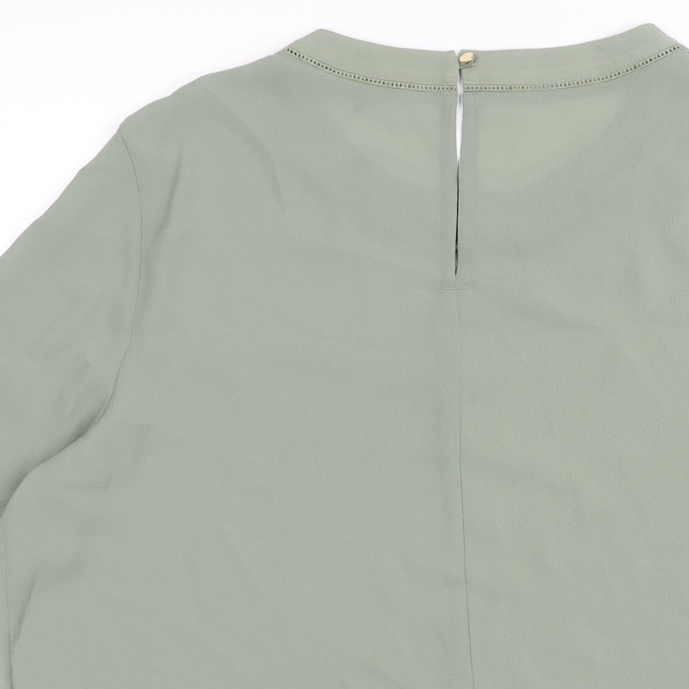 Marks and Spencer Womens Green Polyester Basic Blouse Size 12 Round Neck