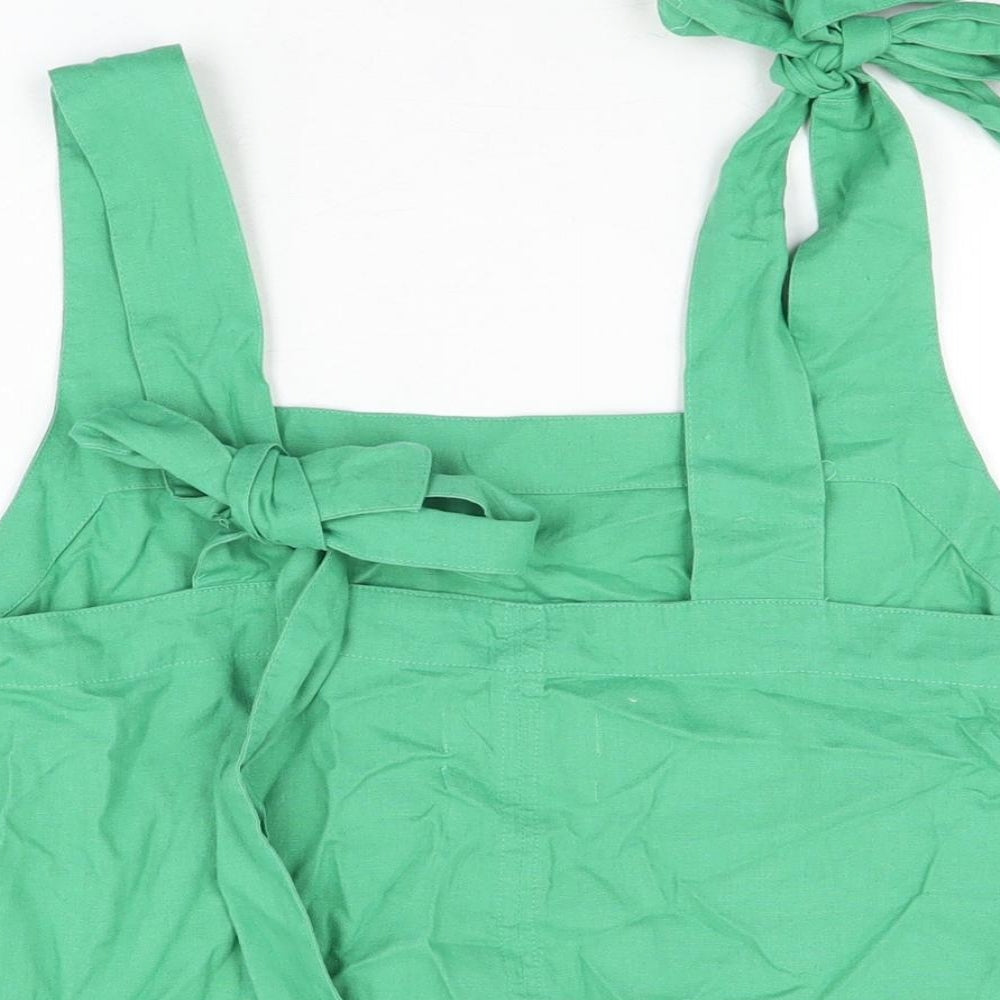 Marks and Spencer Womens Green Linen Basic T-Shirt Size 14 Square Neck