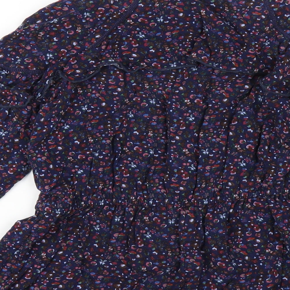 NEXT Girls Blue Floral Viscose Playsuit One-Piece Size 9 Years Button