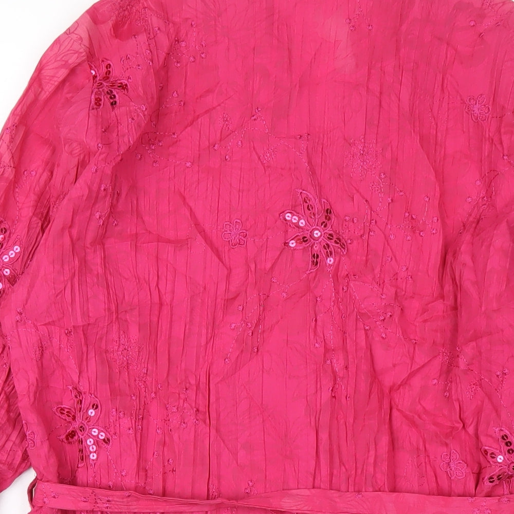 EWM Womens Pink Polyester Basic Button-Up Size 14 V-Neck