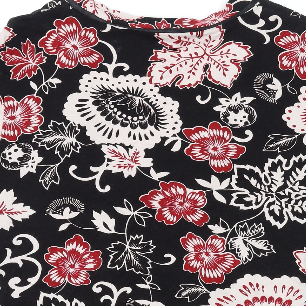 Marks and Spencer Womens Black Geometric Viscose Basic T-Shirt Size 14 V-Neck