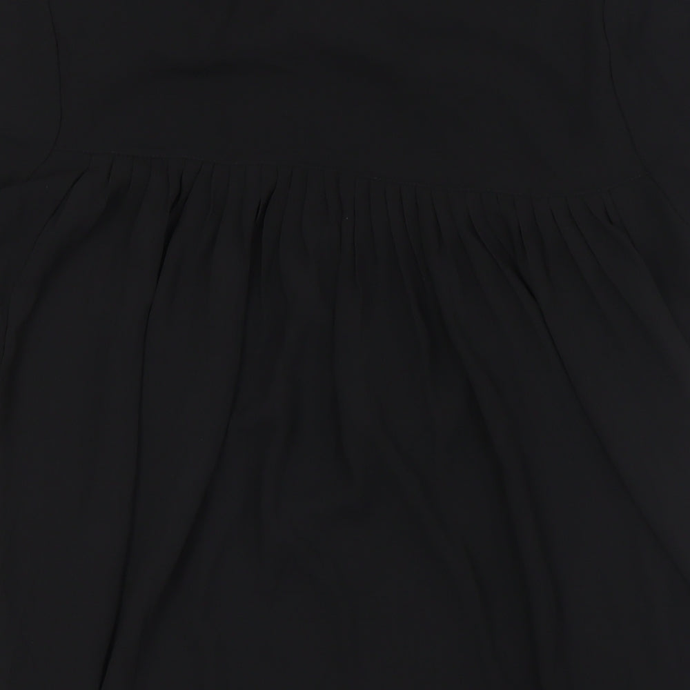 Marks and Spencer Womens Black Polyester Basic Blouse Size 8 Round Neck - Crochet Neck Line
