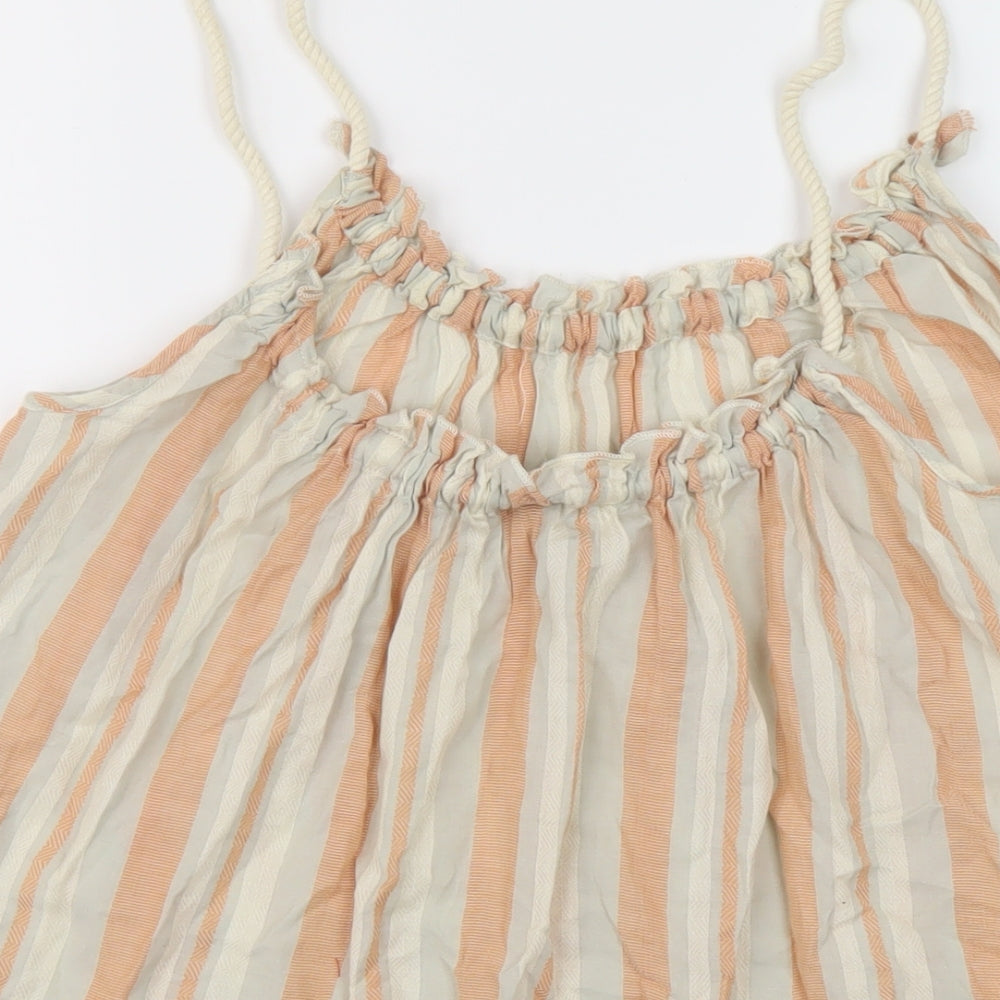 Topshop Womens Beige Striped Cotton Basic Tank Size 10 Round Neck