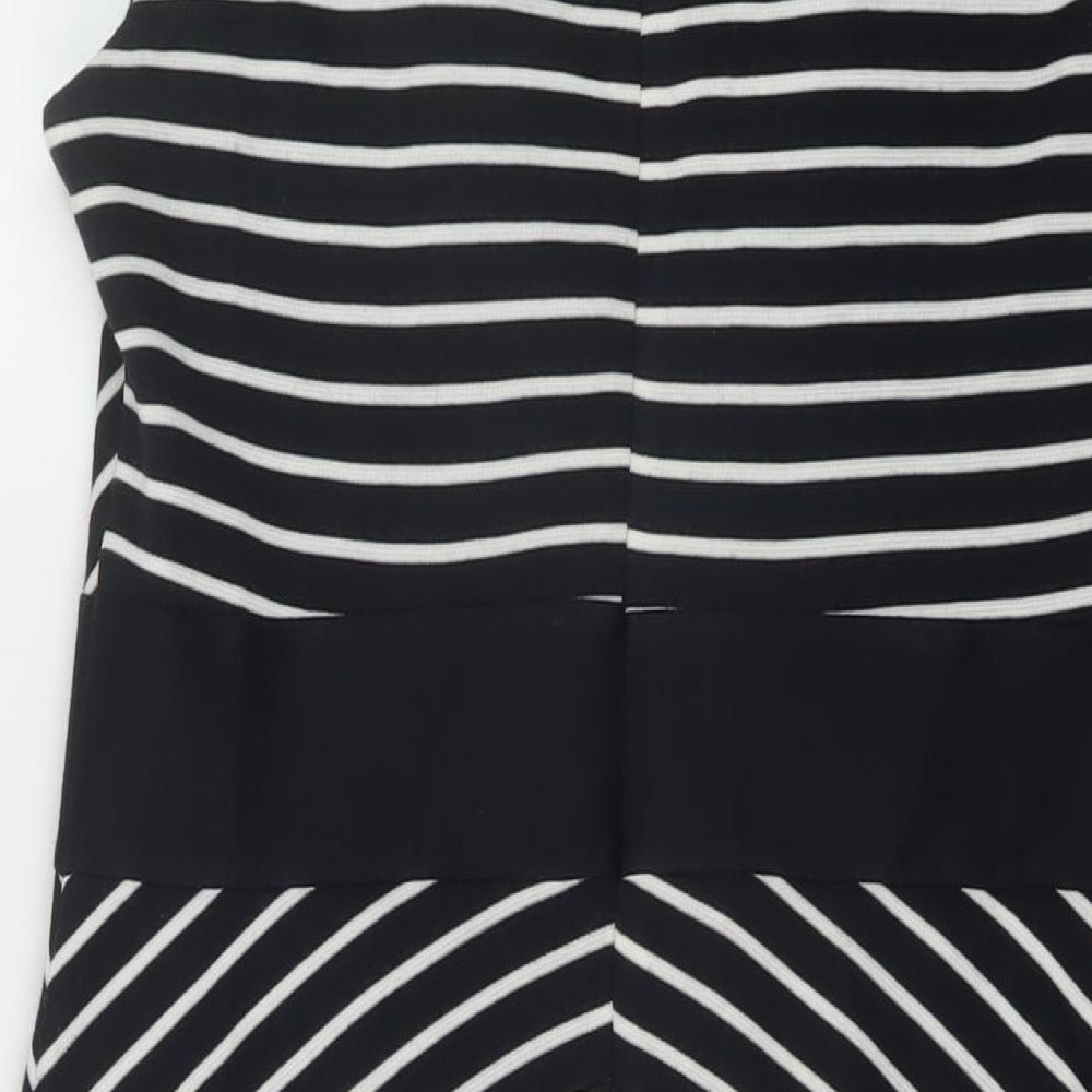 Marks and Spencer Womens Blue Striped Acrylic Sheath Size 14 Round Neck Zip