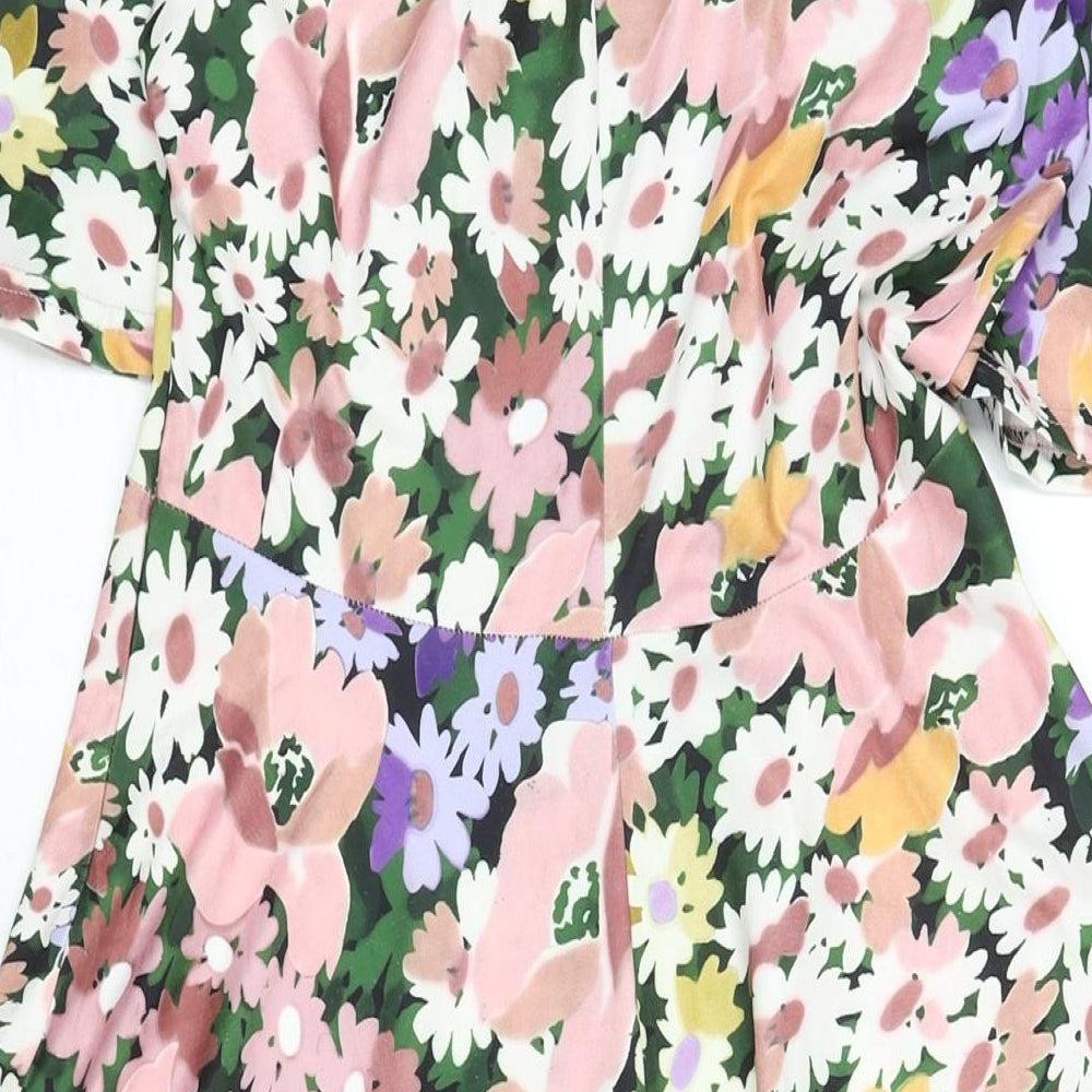 Oasis Womens Multicoloured Floral Polyester A-Line Size S Round Neck Button