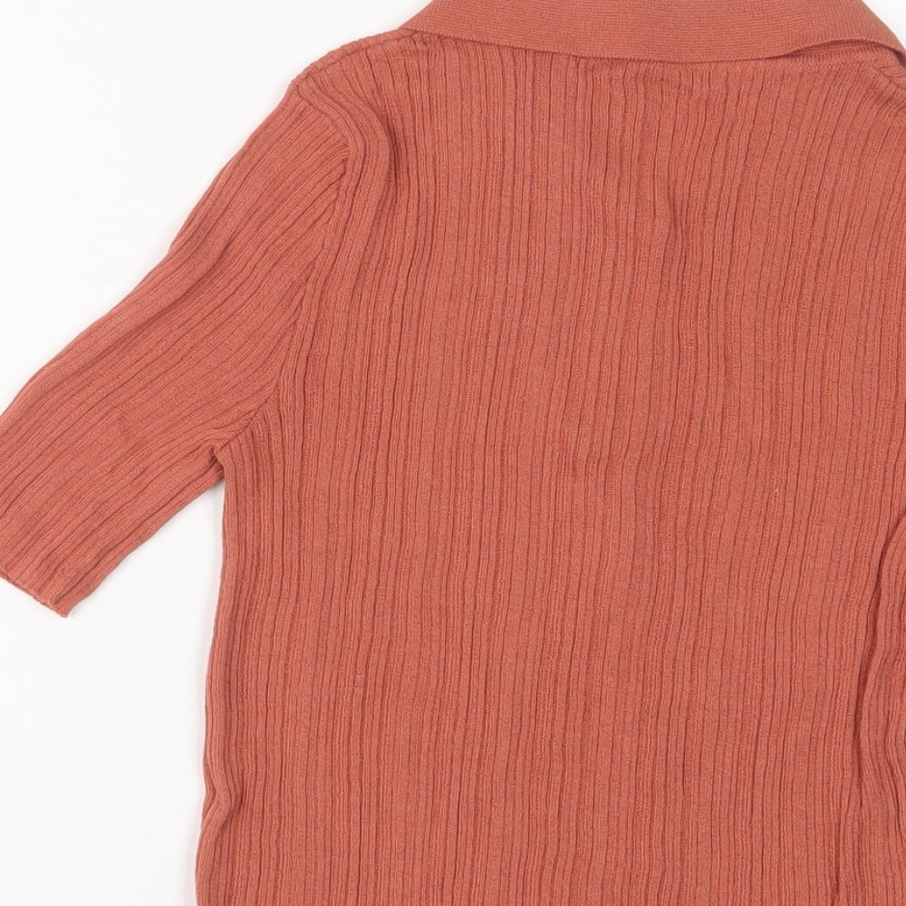NEXT Womens Orange Viscose Basic Polo Size 8 Collared