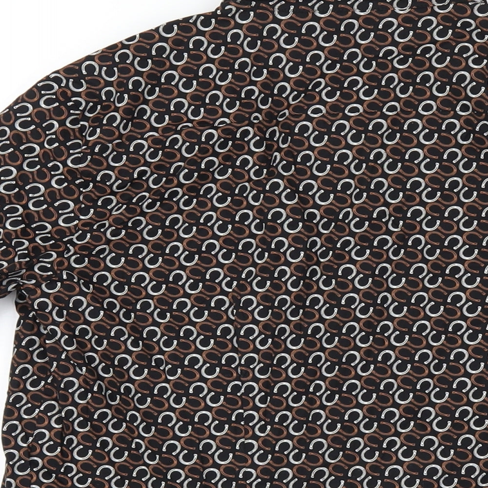 Marks and Spencer Womens Black Geometric Cotton Basic Button-Up Size 10 Collared