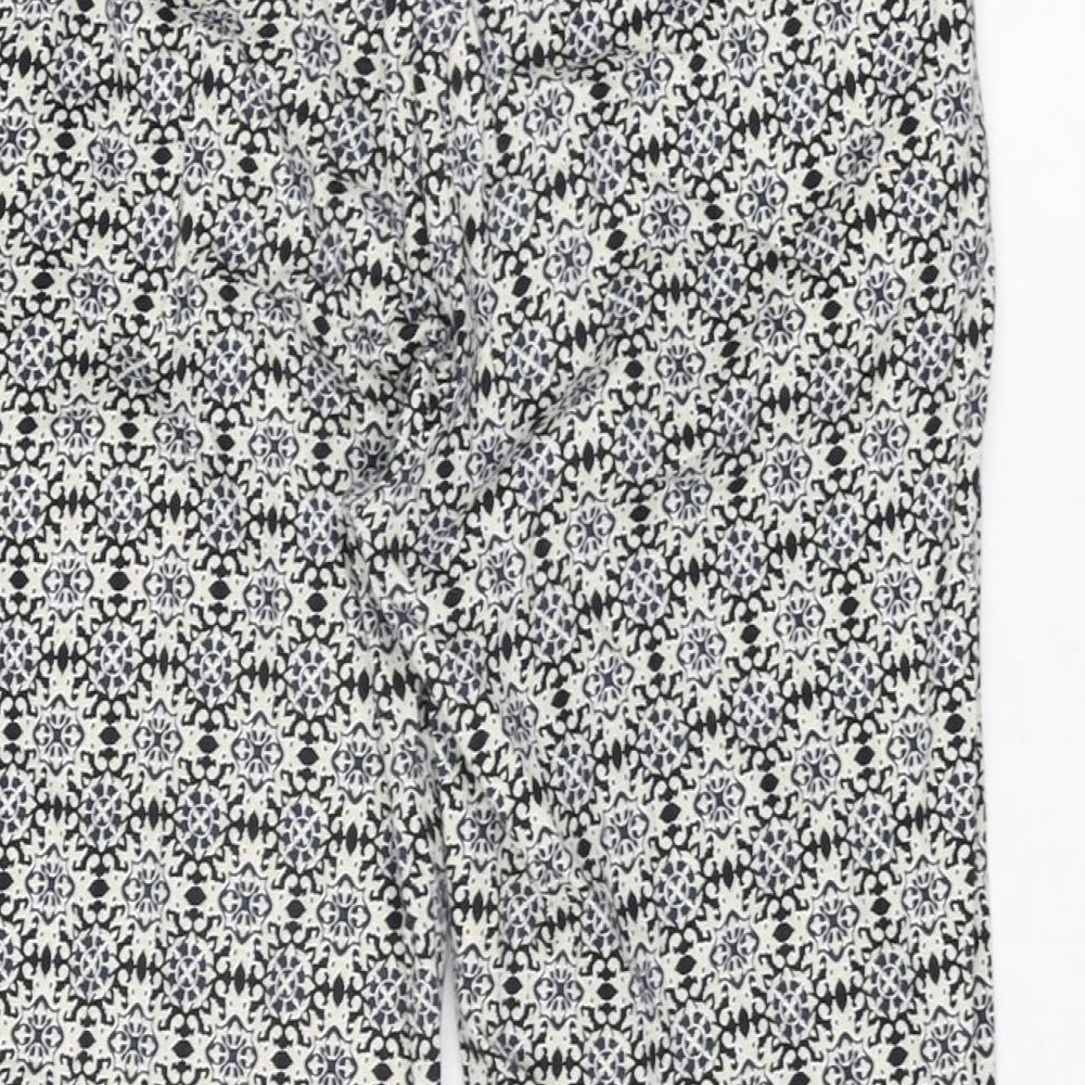 H&M Womens White Geometric Cotton Trousers Size 8 L26 in Regular Zip