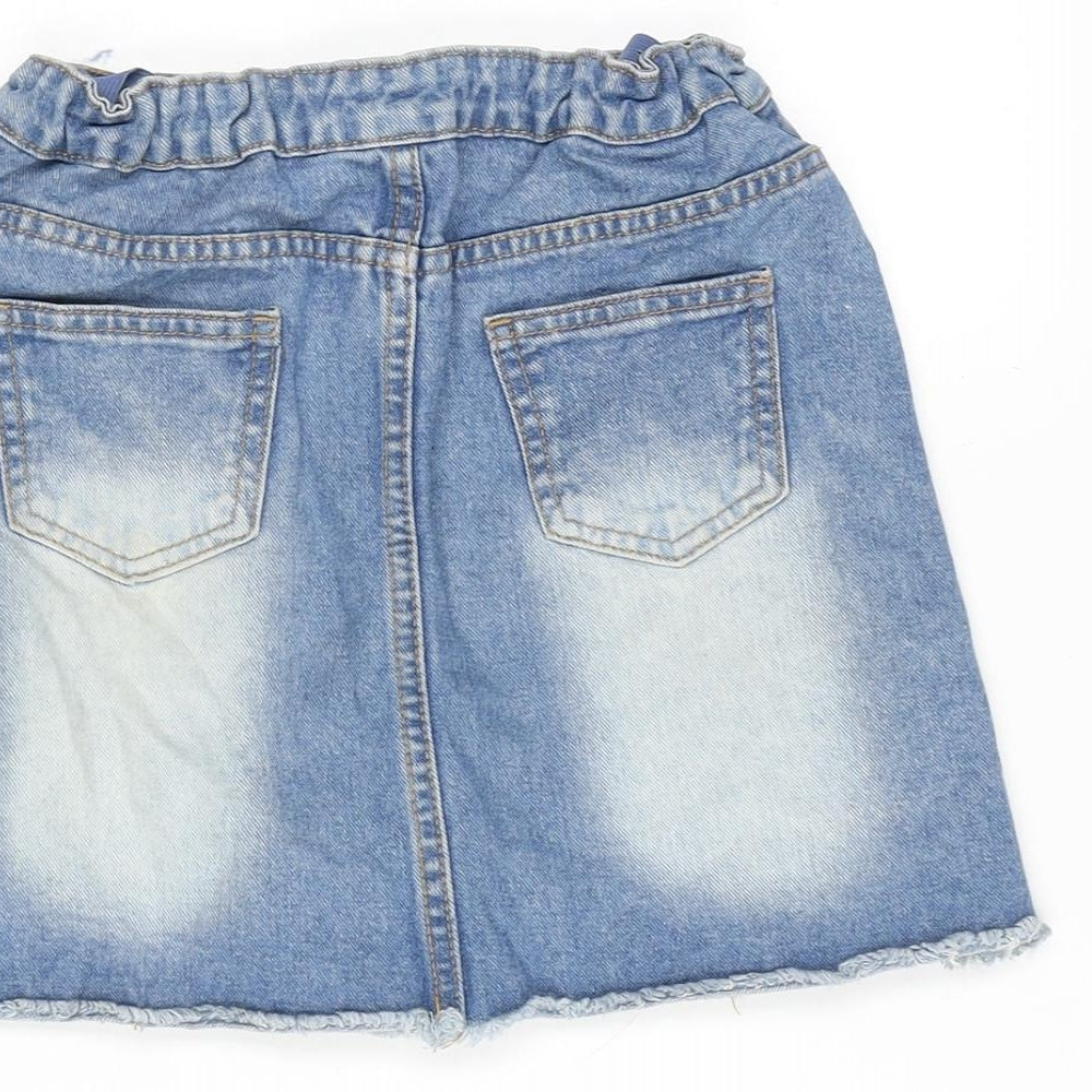 Denim & Co. Girls Blue Cotton A-Line Skirt Size 9-10 Years Regular Button