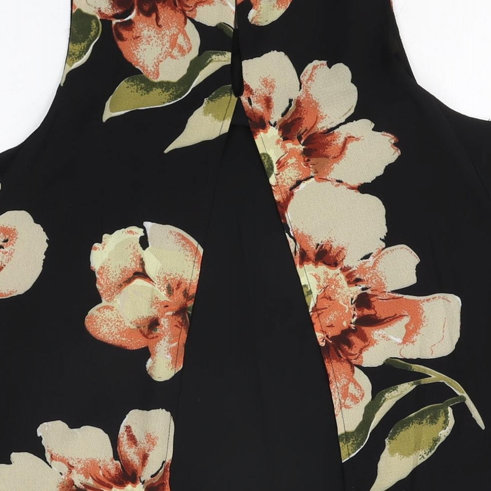 Izabel London Womens Black Floral Polyester Basic Blouse Size 8 Round Neck