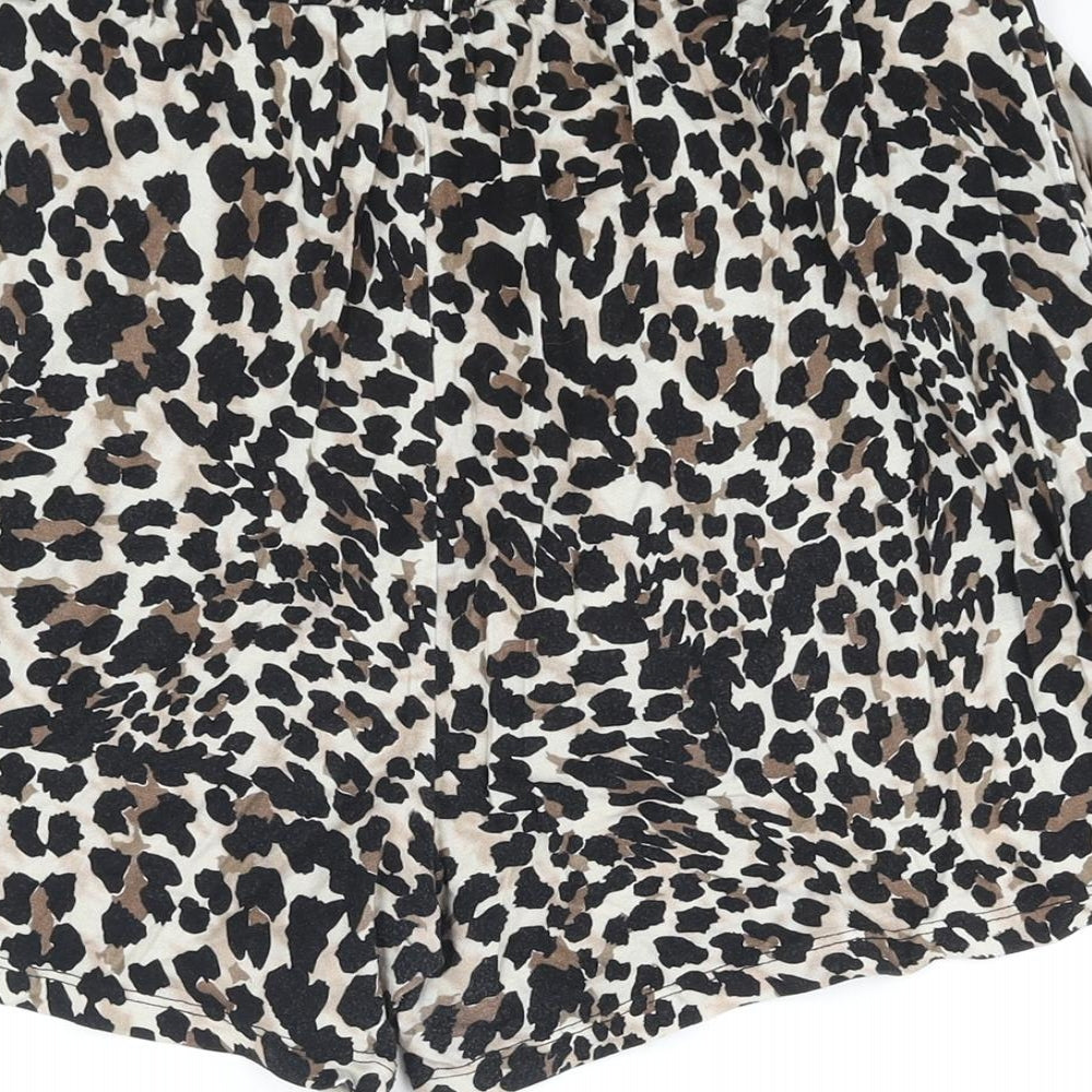 Sosandar Womens Brown Animal Print Viscose Basic Shorts Size 12 L4 in Regular Pull On - Leopard Print